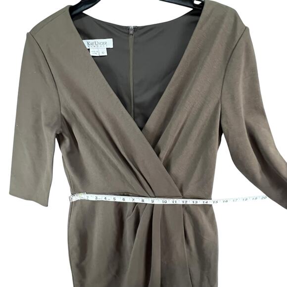 Kay Unger Dress Womens 10 Evening Collection V Neck 3/4 Sleeve Ruched Party NEW - Picture 8 of 16